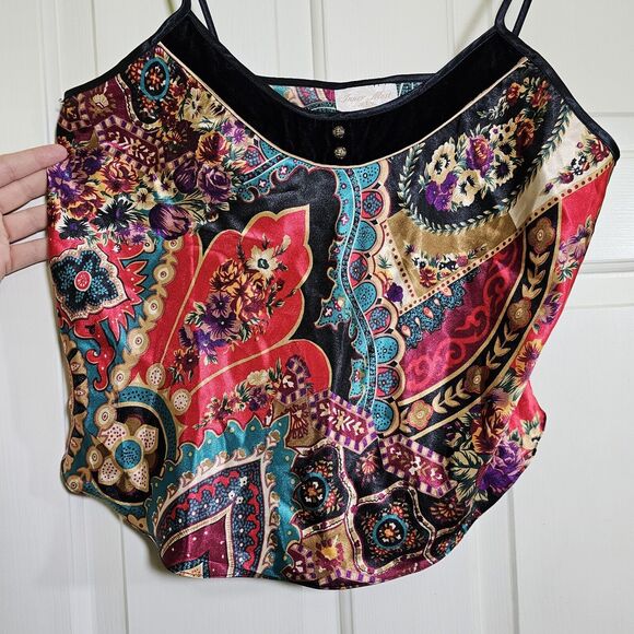 Inner Most Women's Satin Top Colorful Boho Velvet Trim Size Medium - Picture 3 of 9